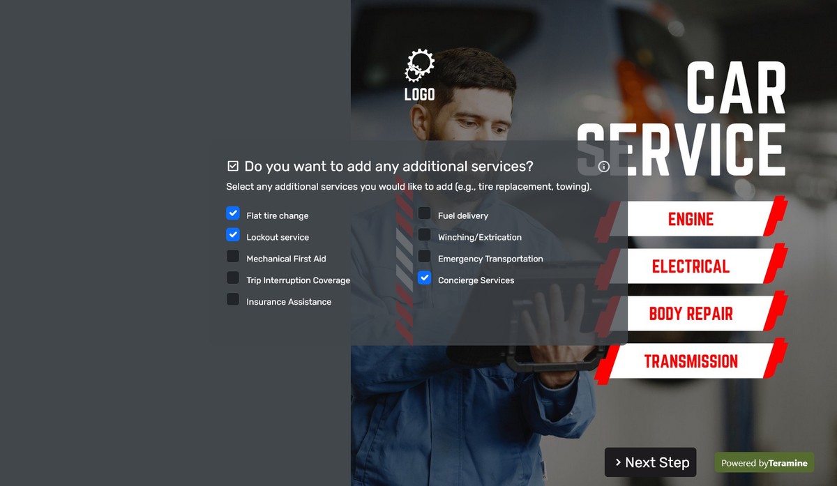 Screenshot of Do you want to add any additional services?