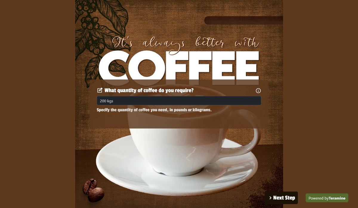 Screenshot of What quantity of coffee do you require?