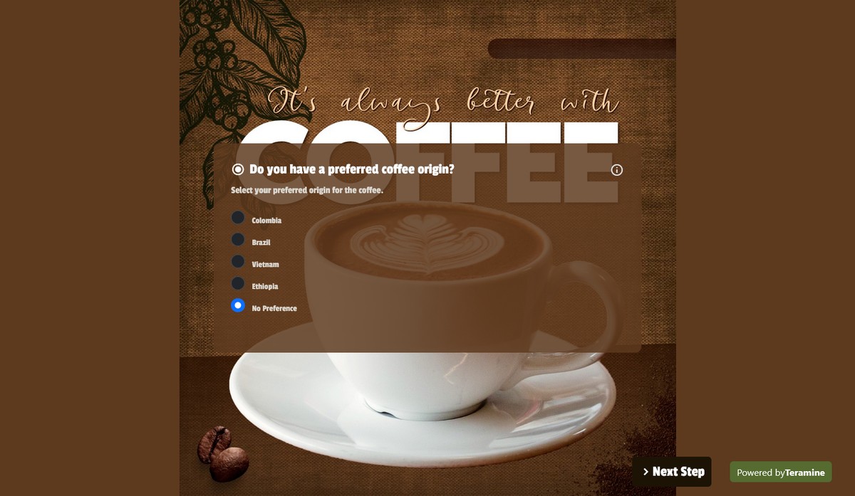 Screenshot of Do you have a preferred coffee origin?