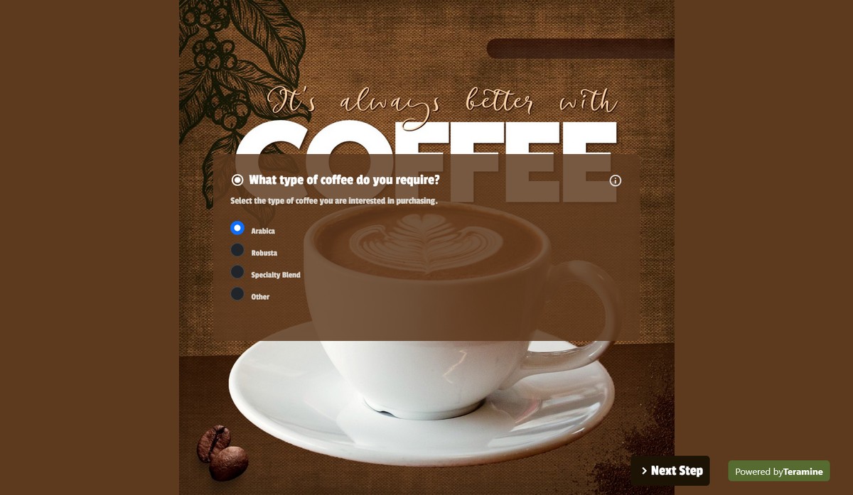 Screenshot of What type of coffee do you require?