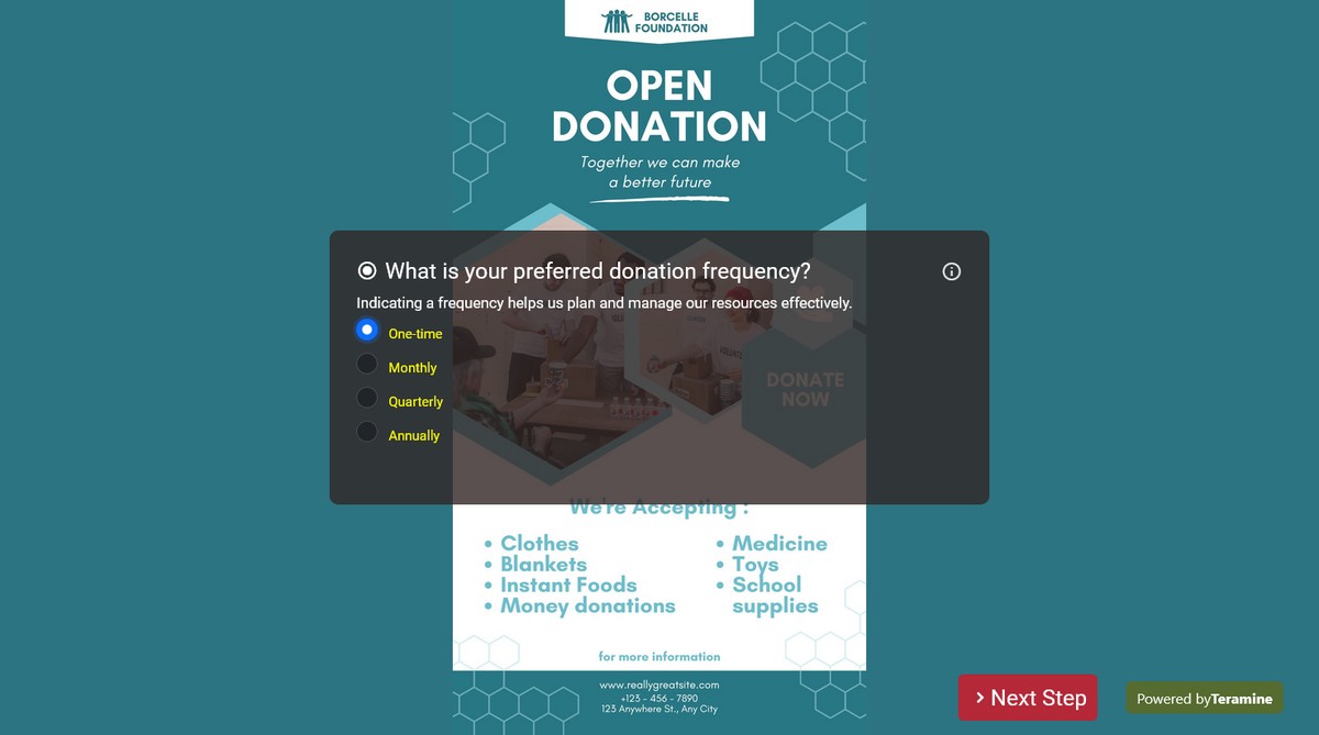 Screenshot of What is your preferred donation frequency?