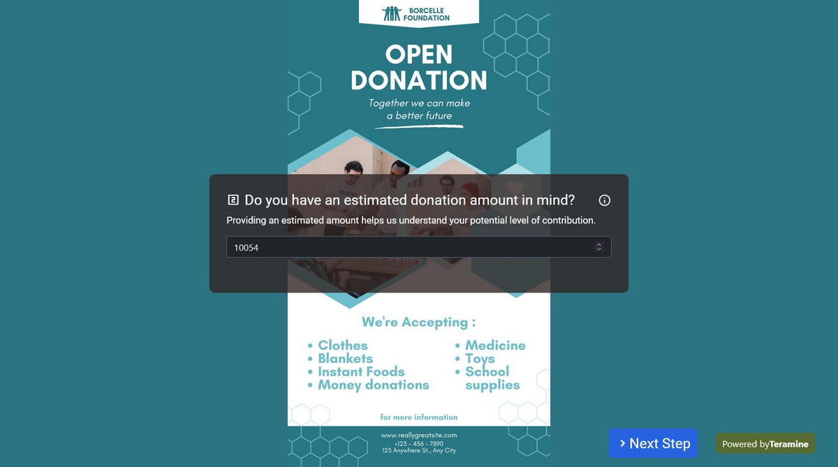 Screenshot of Do you have an estimated donation amount in mind?