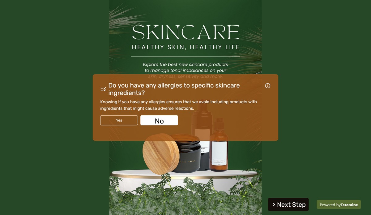 Screenshot of Do you have any allergies to specific skincare ingredients?