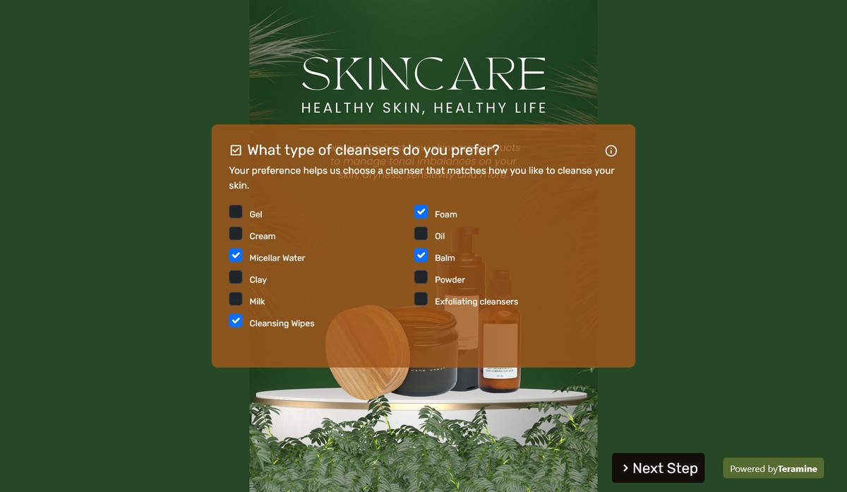 Screenshot of What type of cleansers do you prefer?