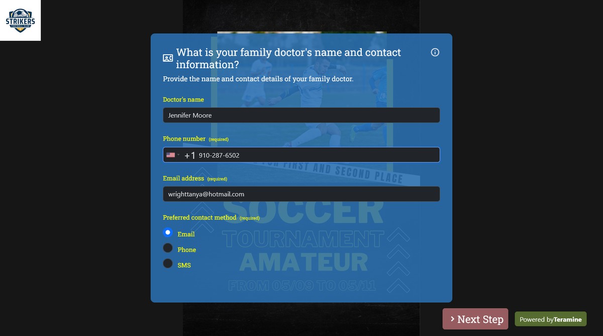 Screenshot of What is your family doctor's name and contact information?