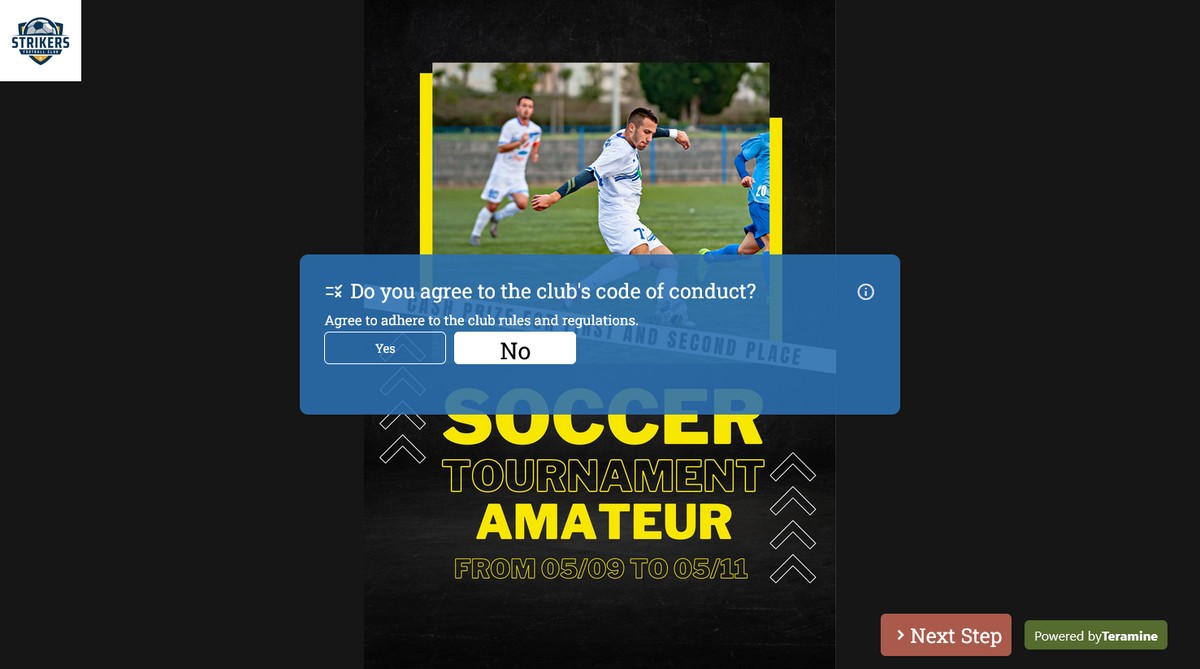 Screenshot of Do you agree to the club's code of conduct?
