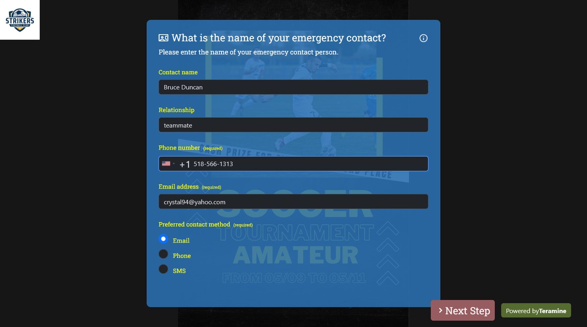 Screenshot of What is the name of your emergency contact?