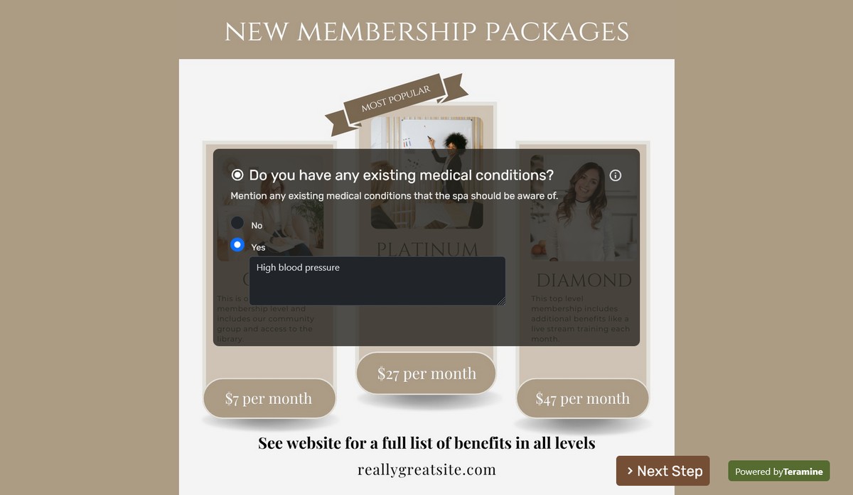 Screenshot of Do you have any existing medical conditions?