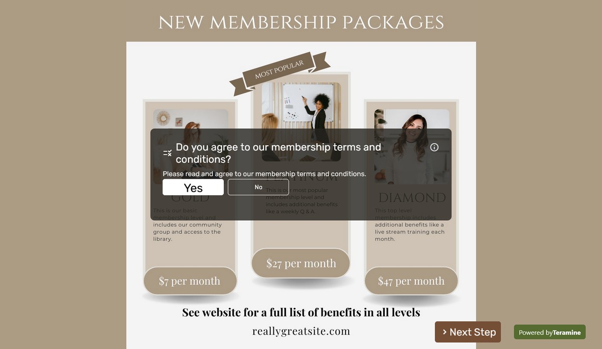 Screenshot of Do you agree to our membership terms and conditions?