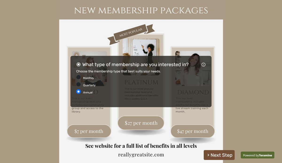 Screenshot of What type of membership are you interested in?