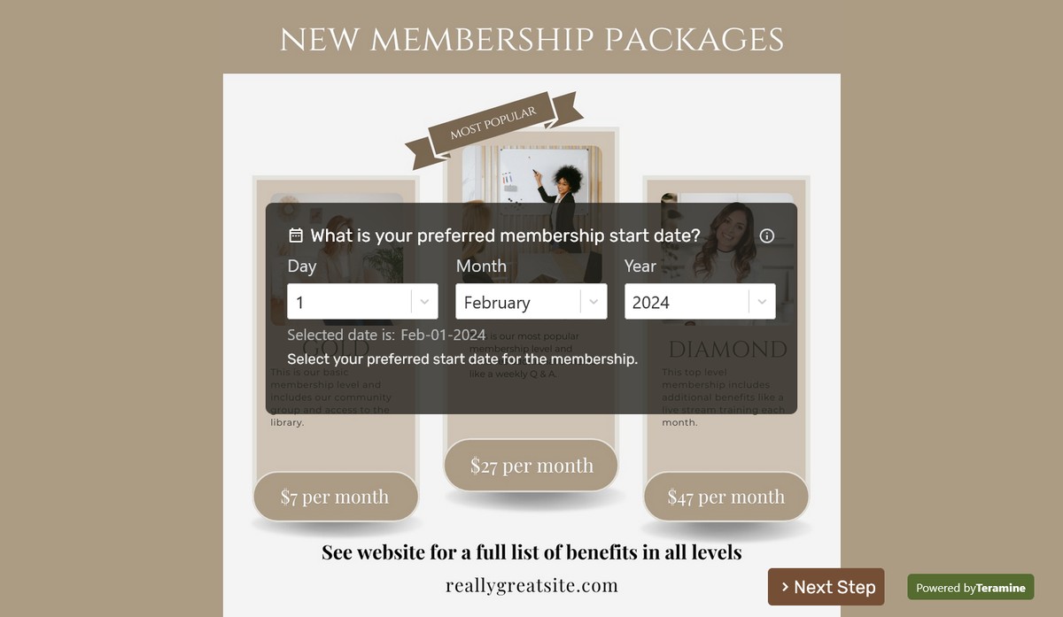 Screenshot of What is your preferred membership start date?