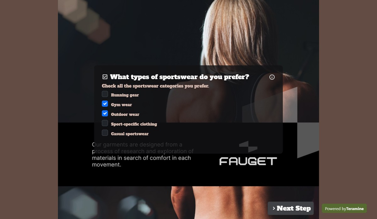 Screenshot of What types of sportswear do you prefer?