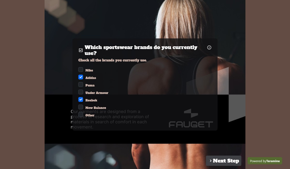 Screenshot of Which sportswear brands do you currently use?