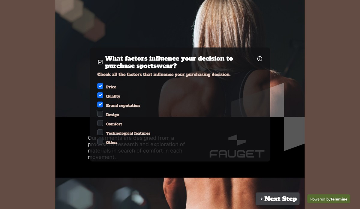 Screenshot of What factors influence your decision to purchase sportswear?