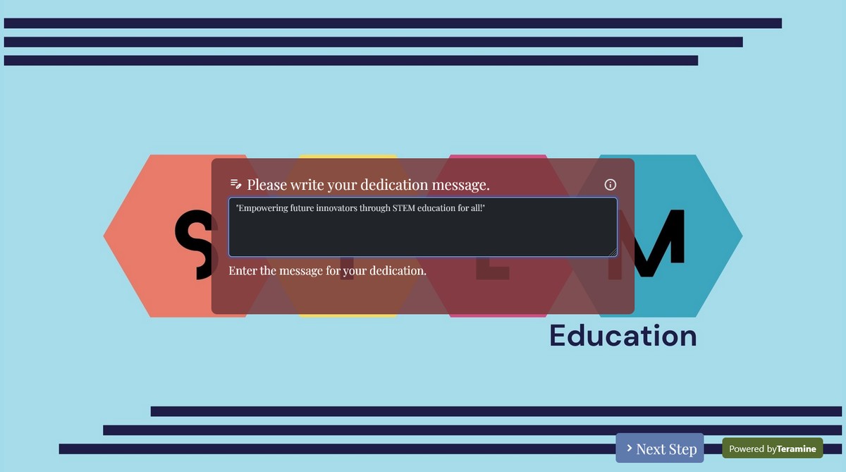 Screenshot of Please write your dedication message.