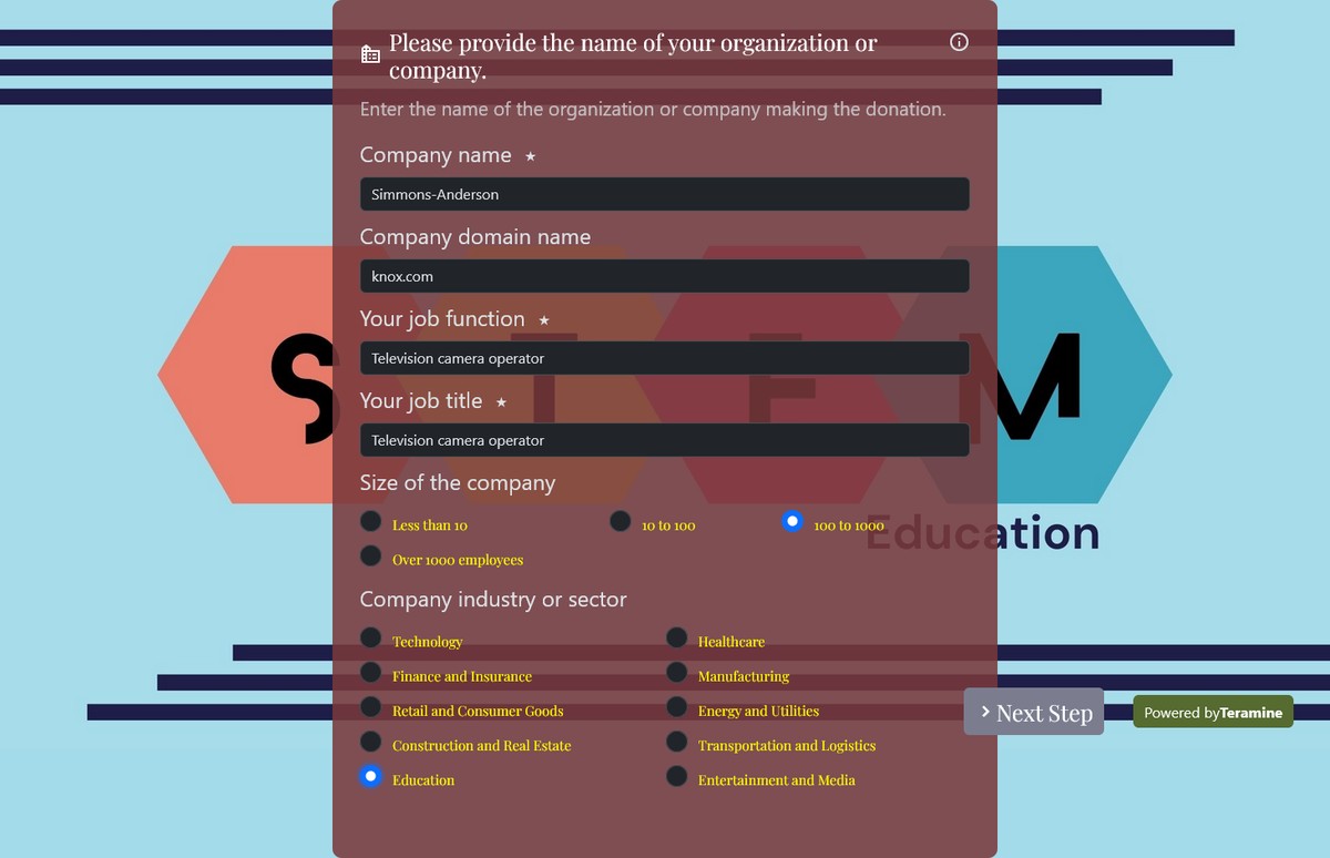 Screenshot of Please provide the name of your organization or company.