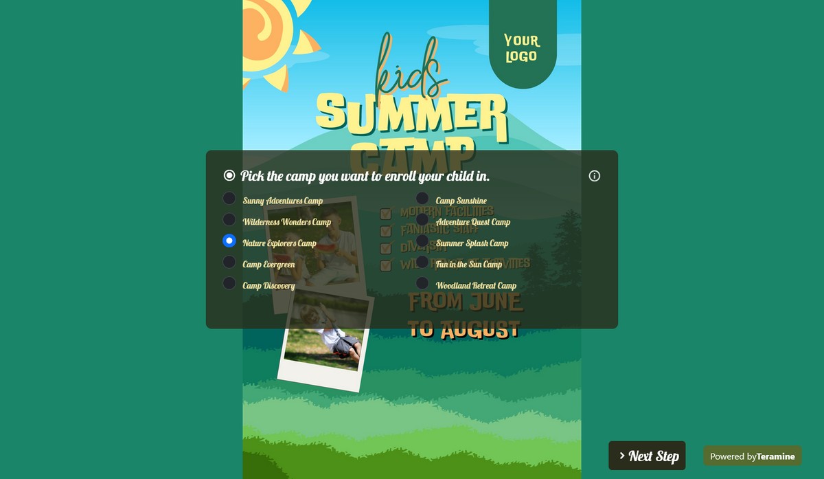 Screenshot of Pick the camp you want to enroll your child in.