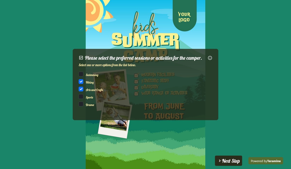 Screenshot of Please select the preferred sessions or activities for the camper.