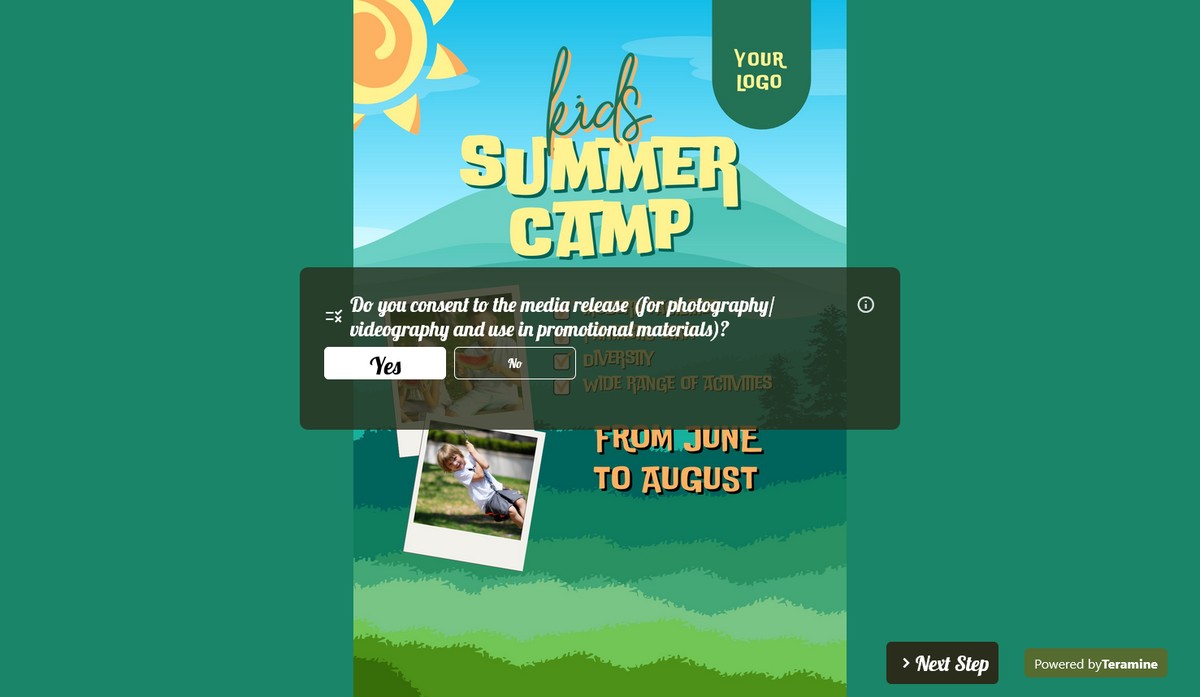 Screenshot of Do you consent to the media release (for photography/videography and use in promotional materials)?