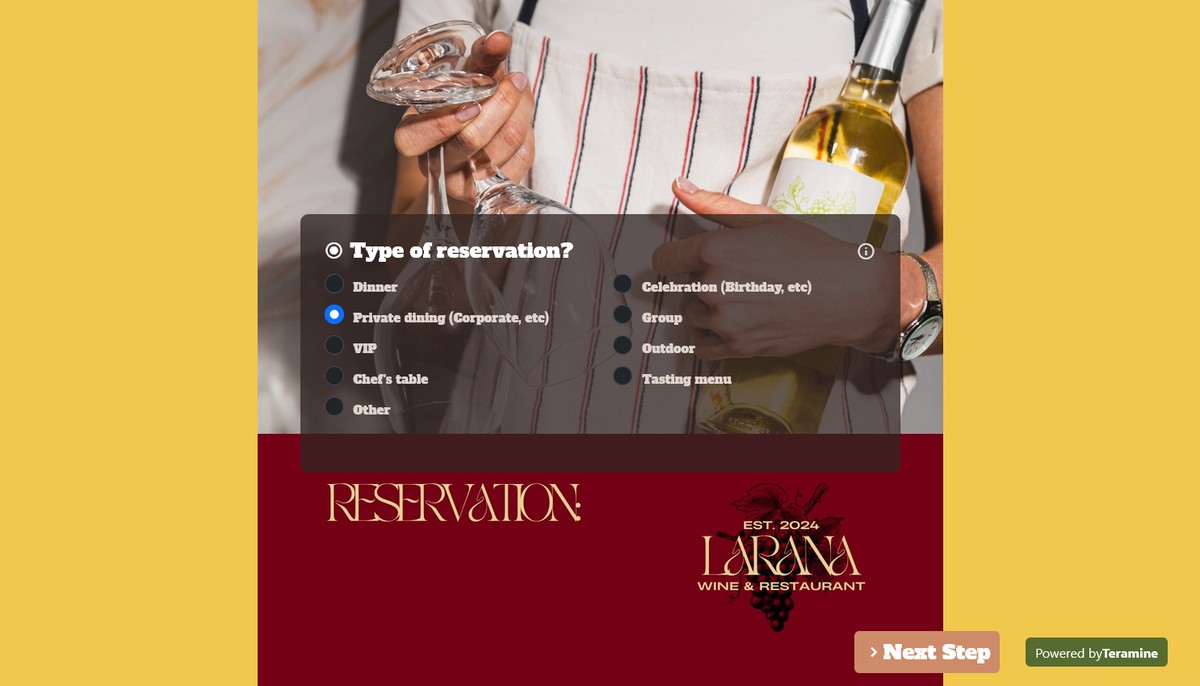 Screenshot of Type of reservation?