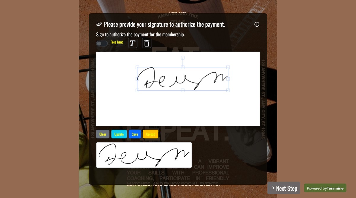 Screenshot of Please provide your signature to authorize the payment.