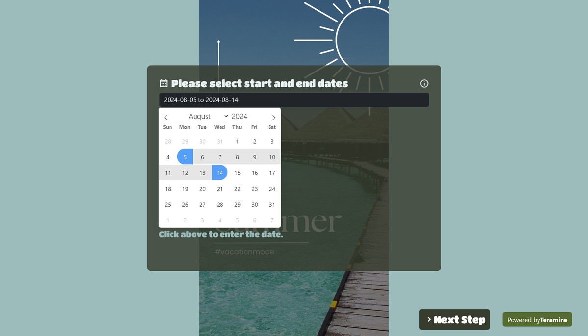 Screenshot of Please select start and end dates