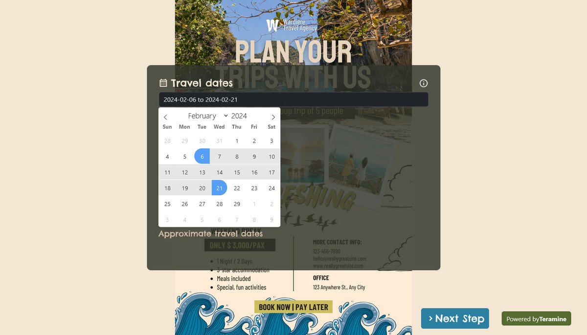 Screenshot of Travel dates