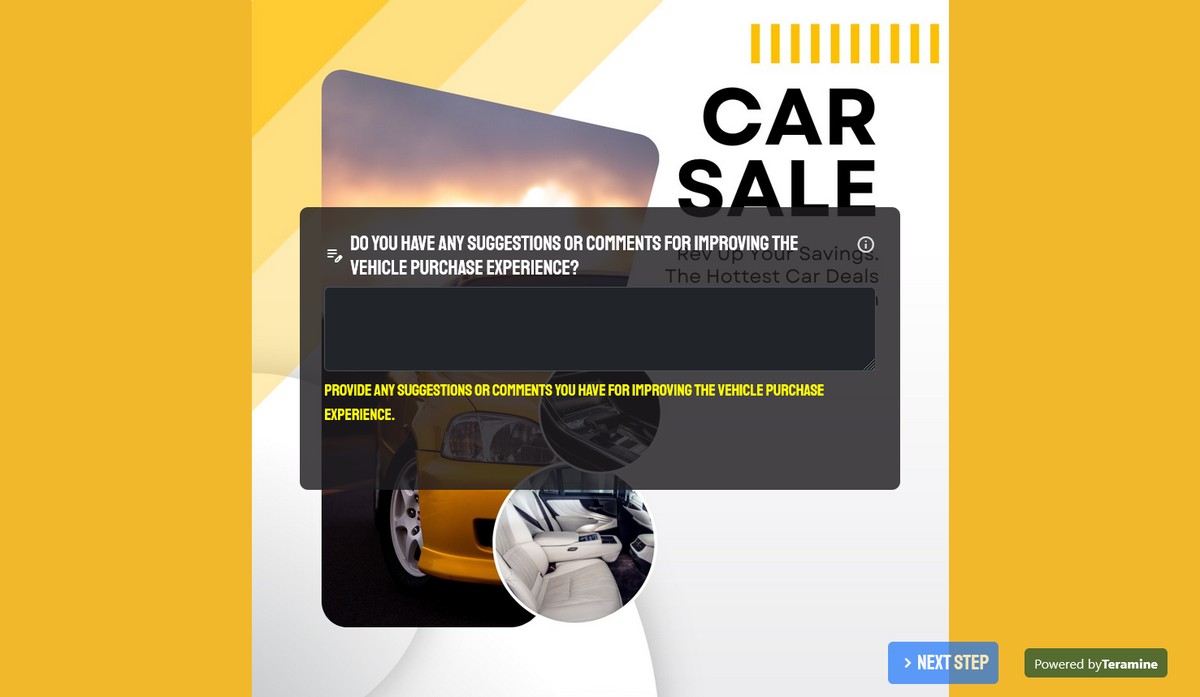 Screenshot of Do you have any suggestions or comments for improving the vehicle purchase experience?