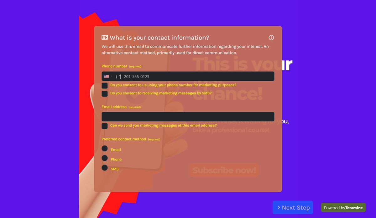 Screenshot of What is your contact information?