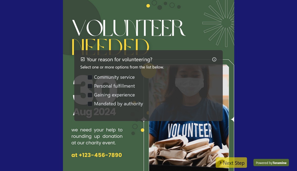 Screenshot of Your reason for volunteering?