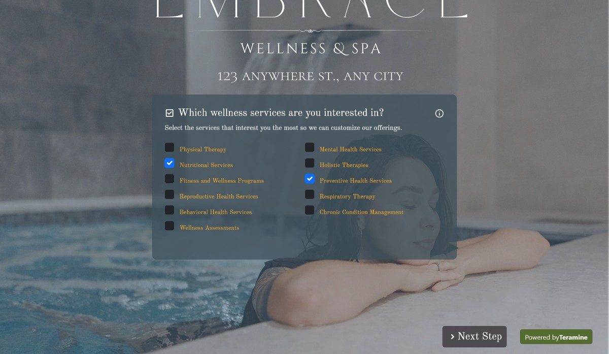 Screenshot of Which wellness services are you interested in?