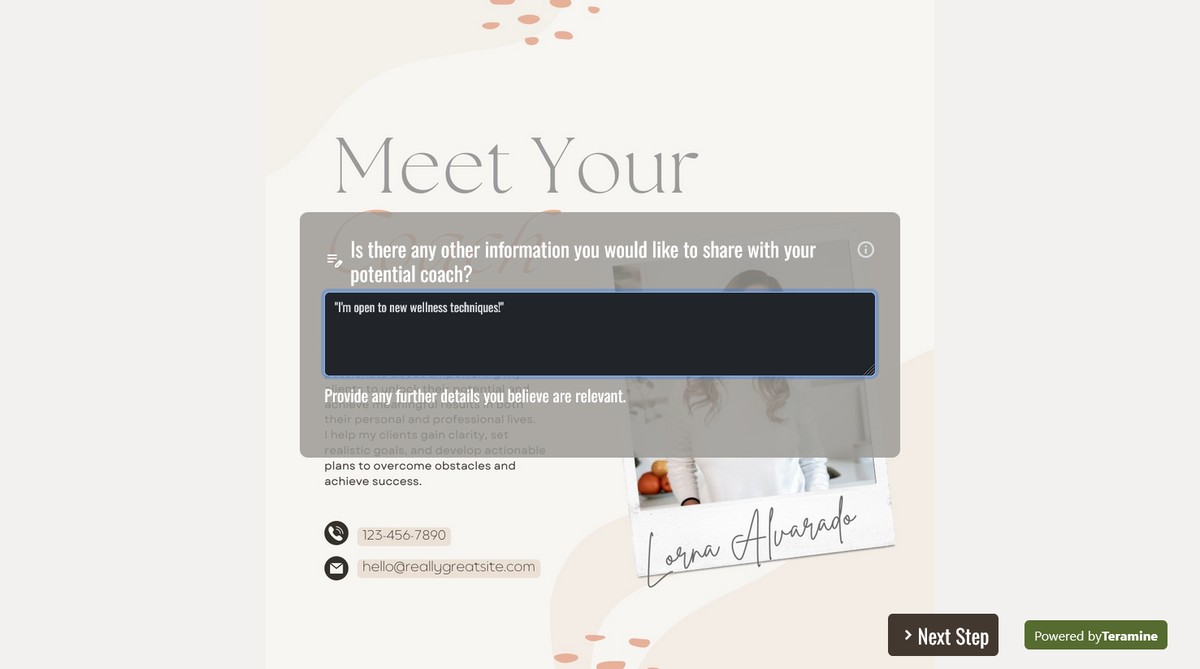 Screenshot of Is there any other information you would like to share with your potential coach?