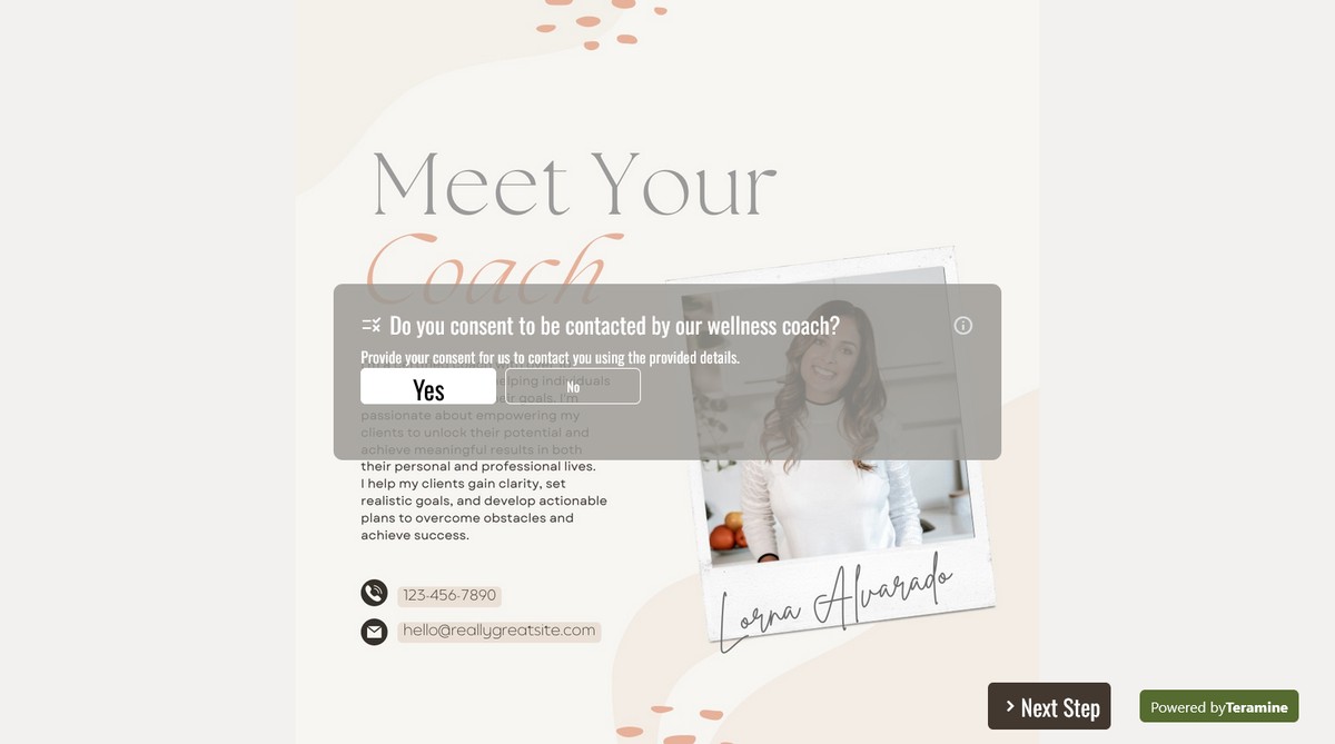 Screenshot of Do you consent to be contacted by our wellness coach?