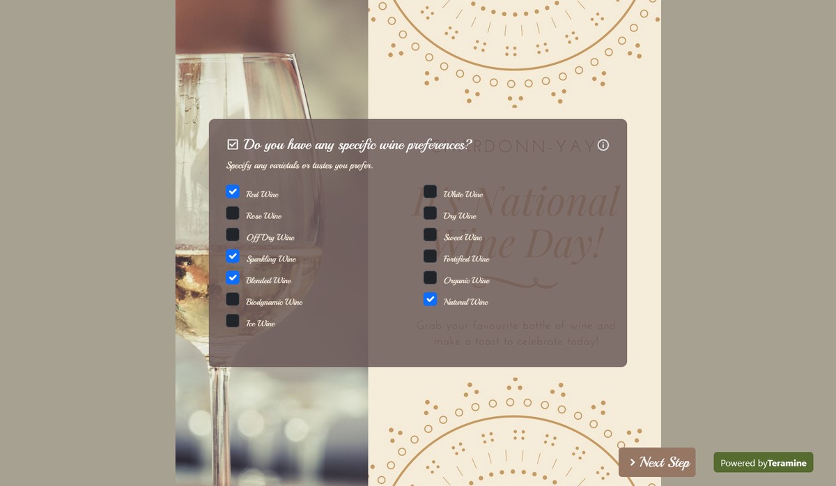 Screenshot of Do you have any specific wine preferences?