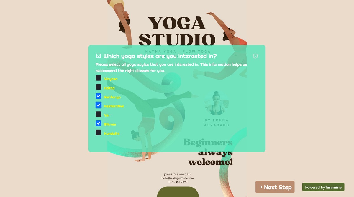 Screenshot of Which yoga styles are you interested in?