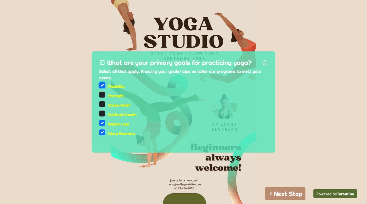 Screenshot of What are your primary goals for practicing yoga?