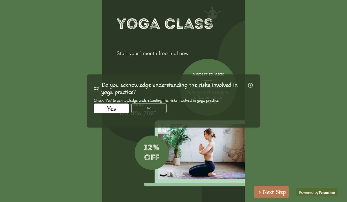 Screenshot of Do you acknowledge understanding the risks involved in yoga practice?