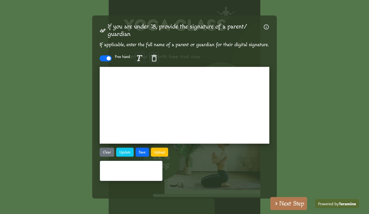Screenshot of If you are under 18, provide the signature of a parent/guardian